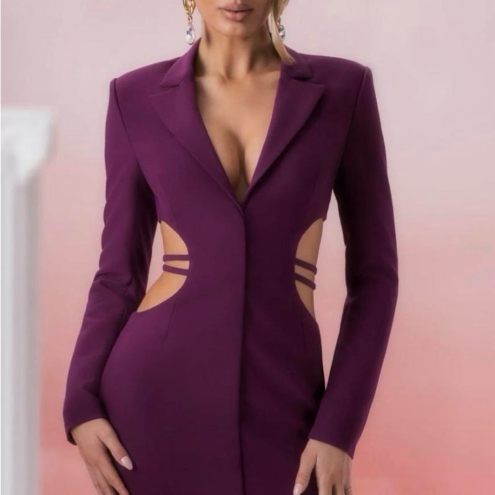 Oh Polly Wine Burgundy Sexy Cut Out Blazer Dress Size US 4